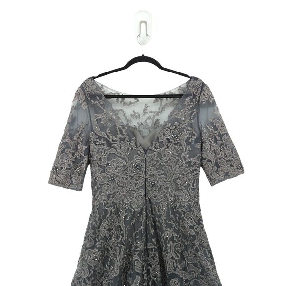 Montage Mon Cheri Women 8 Gown Charcoal Gray 219976 Evening Mother of Bride Lace - Picture 8 of 10